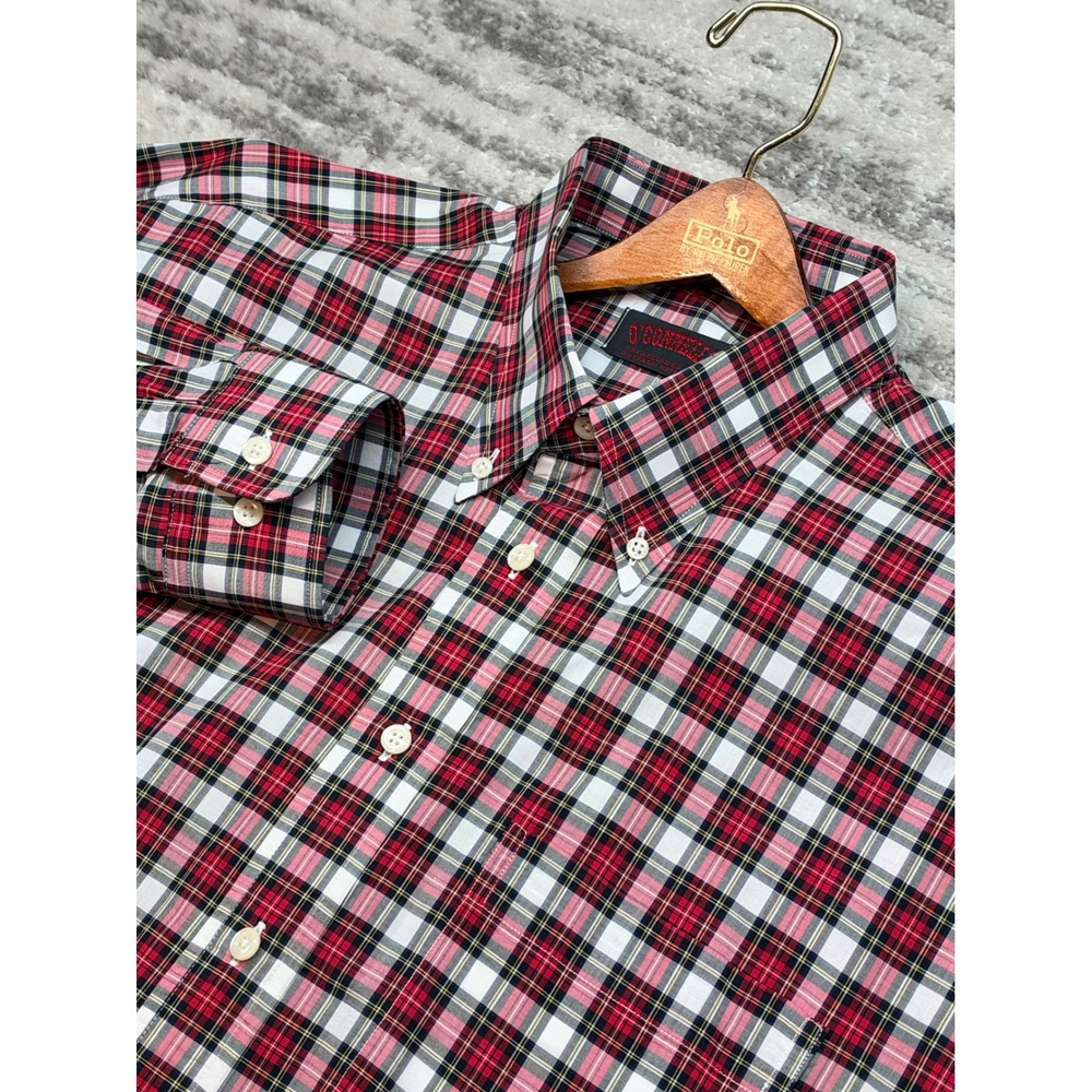 O'Connell's Button Down Shirt Mens XL Red Plaid Tartan Cotton Long Sleeve